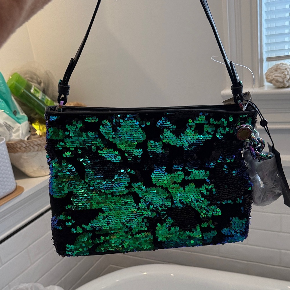 Kendall & Kylie Black and Green Sequin Shoulder Bag